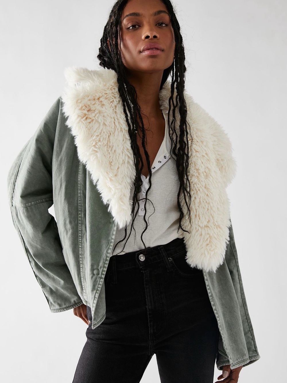 Free People Lolo Denim Jacket, Olive, XS